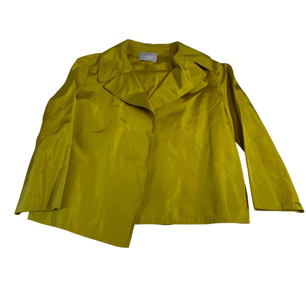 Vintage Dusan Silk Jacket L Chartreuse Open Front Made Italy